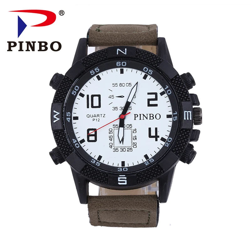 Часы наручные PINBO Мужские кварцевые роскошные брендовые модные с кожаным