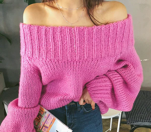 Rose red RUGOD Модный зимний сексуальный эластичный трикотажный пуловер с круглым вырезом Женский вязаный свитер с длинным рукавом в стиле летучей мыши женский свитер - Цвет: Rose red