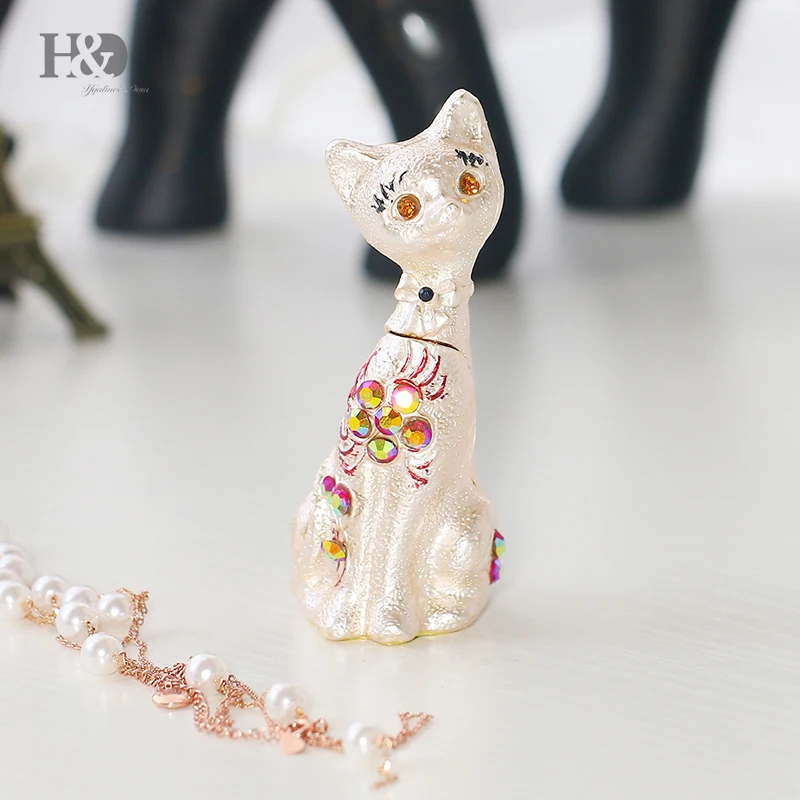 H& D кошка Оловянная Фигурка Коллекционная коробка декор с кристаллами, безделушка, коробка для таблеток, коробка для котенка подарок для семьи