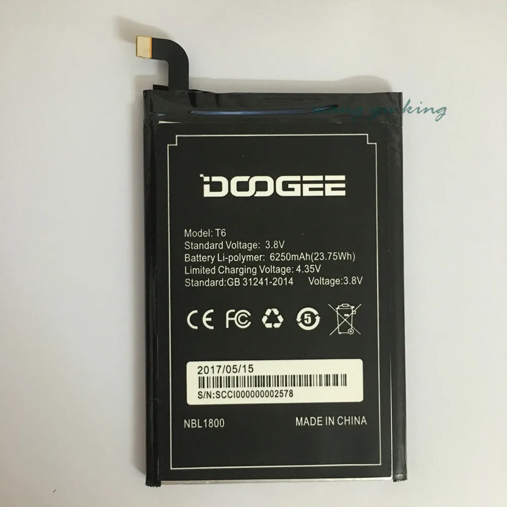 

Для DOOGEE T6 аккумулятор высокого качества большой емкости 6250 мАч аккумулятор Для DOOGEE T6 Pro