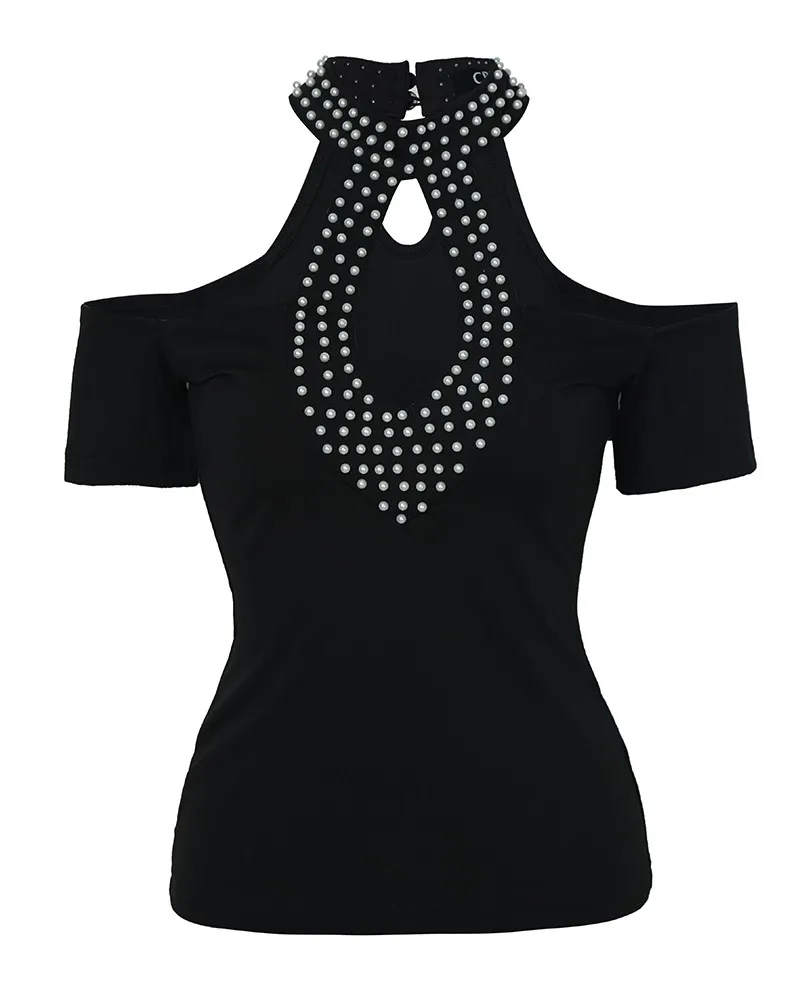 Женский летний топ с открытыми плечами элегантный черный повседневный базовый