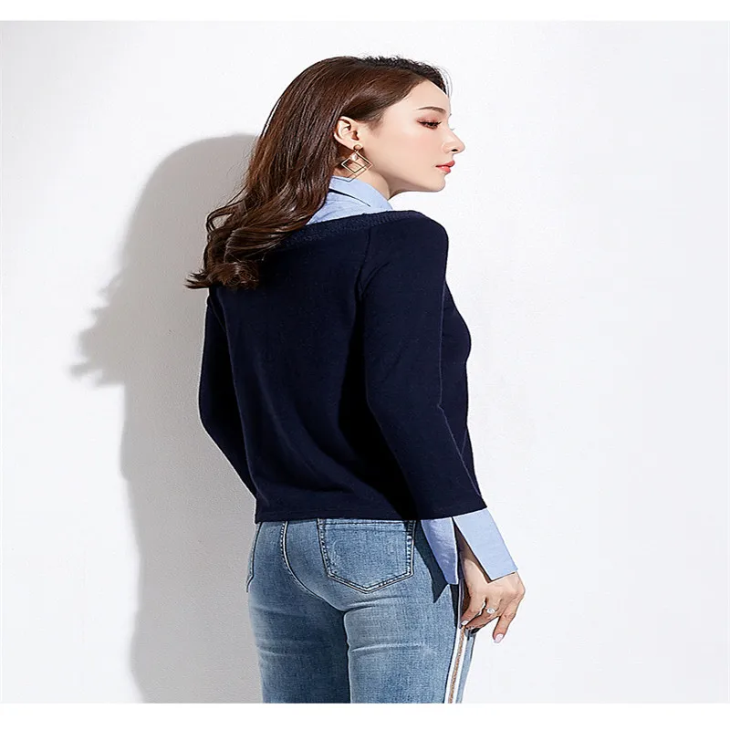 2018 autumn and winter women's temperament sweater shirt Slim lapel knit bottoming | Женская одежда