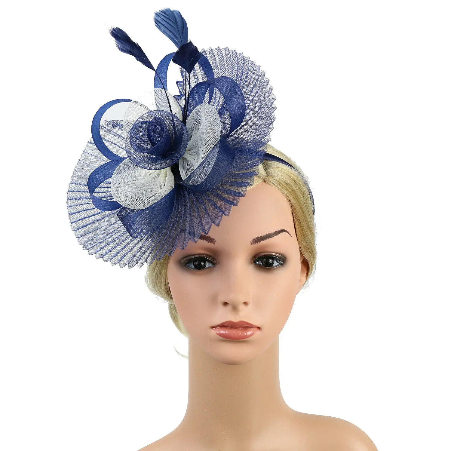 Navy Blue Женские Sinamay чародей Коктейльные Вечерние шляпа свадьбы церковь Кентукки Дерби платье фетровых - Цвет: Navy Blue