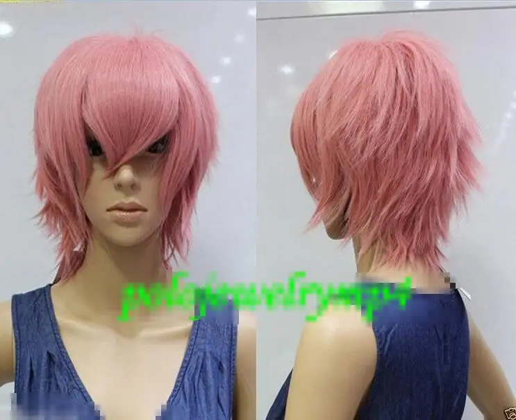 Жаропрочных Cosplay партии TJ ****** Новый парик Короткие Дым Розовый Анти-Алиса Парик