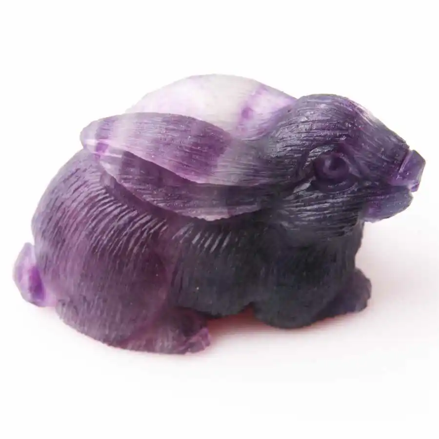 purple fluorite Валуолан натуральный флюорит кролик Хрустальная Фигурка резная кварцевая статуя Исцеление Рейки медитация подарки чакра камни лечебные - Цвет: purple fluorite