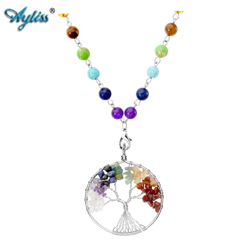 Ayliss Древо жизни сердце ом символ кулон с кварцевым кристаллом ожерелье чакры