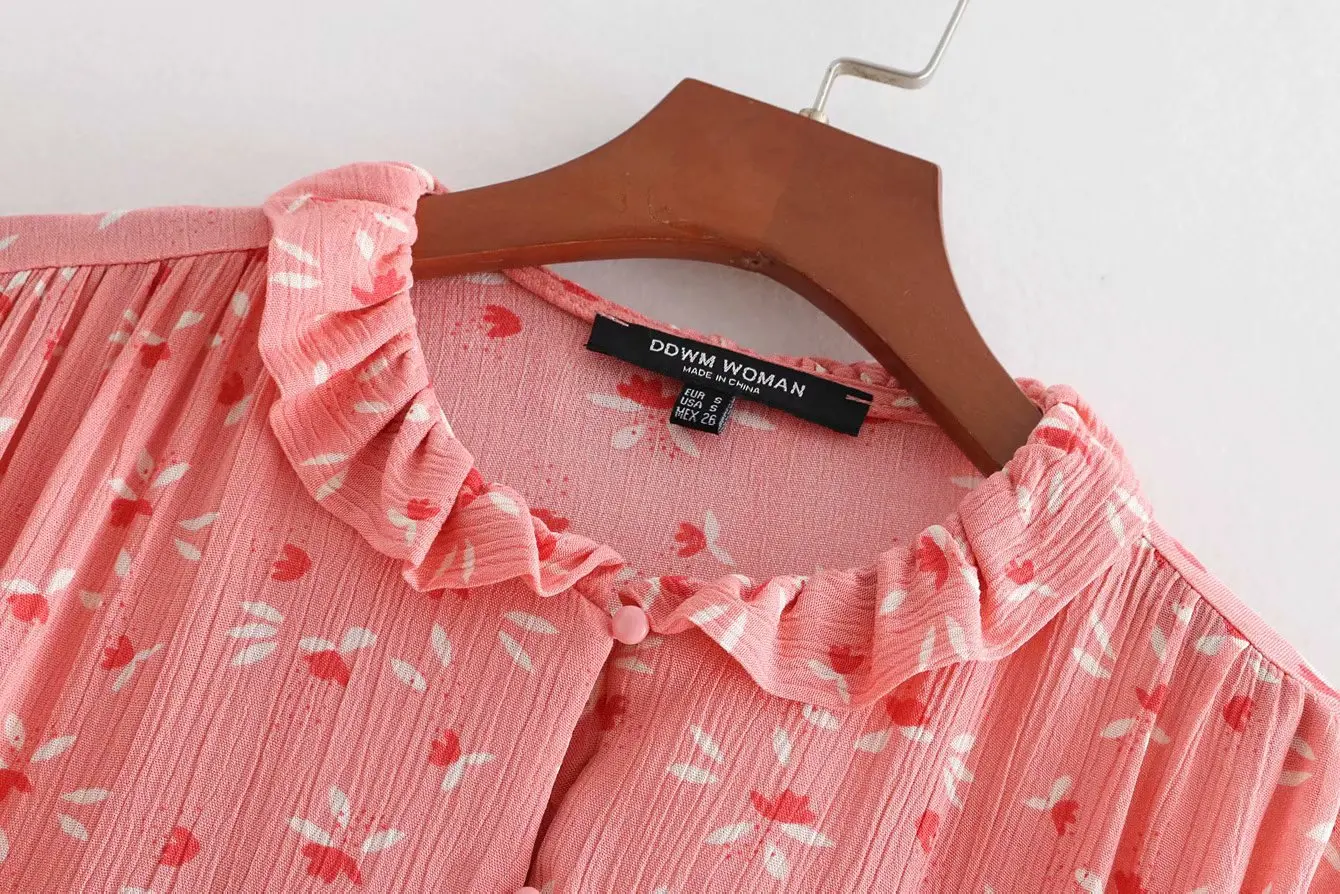 Блузка женская с длинным рукавом плиссированная цветочным принтом|Блузки| |