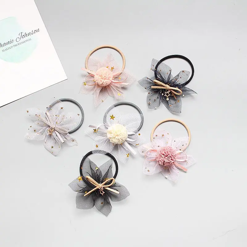 

15pcs Fashion Cute Pom Pom Flower Hair Ties Solid Bowknot Floral Elastic Hair Bands Princess Headware Boutique Hair Accessories