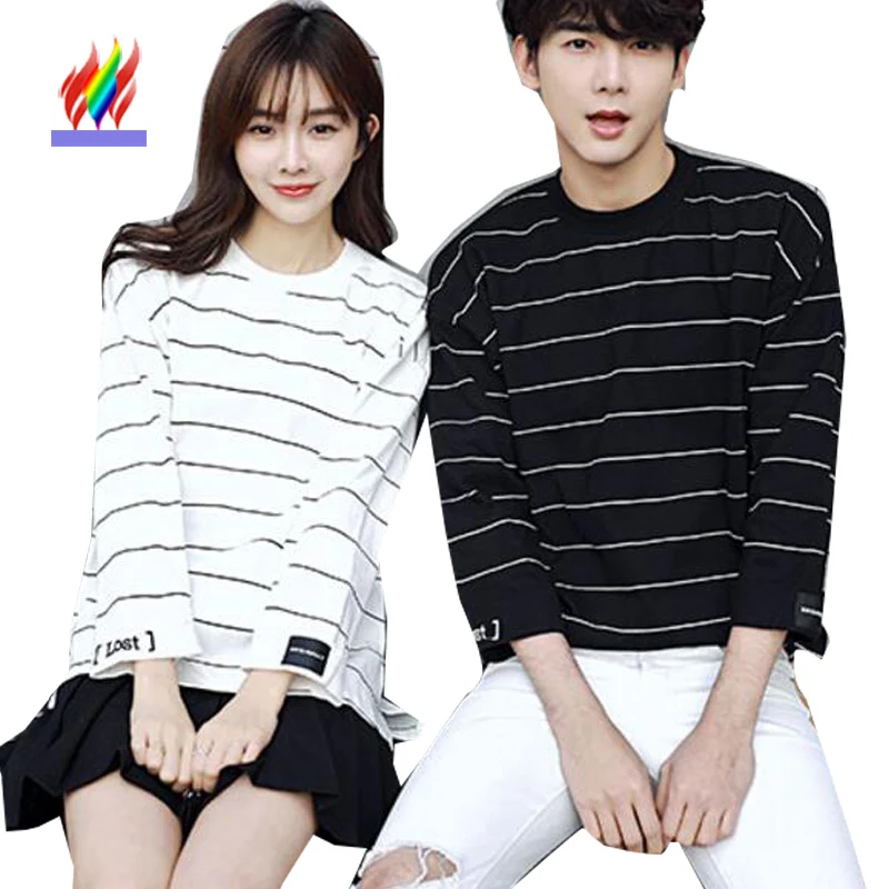 Футболка женская осенне зимняя в полоску черно белая|cute couple t shirts|couple shirtt shirt for lovers