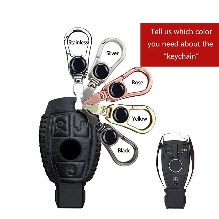 Black 3 For Benz Чехол для ключей автомобиля из натуральной кожи, чехол для Mercedes Benz W203 W210 W211 W202 W212 W204 W205 AMG, аксессуары, металлический брелок, кольцо - Название цвета: Black 3 For Benz