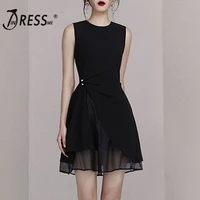 indressme 2019 new sexy o neckline sleeveless pearl detailing mesh ruched women mini dress party