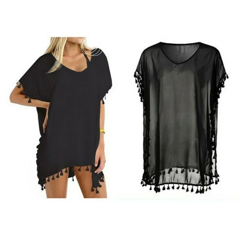 

Women Beach Cover Up Bikini perspective Swimsuit Swimwear ladies Smock Tassel