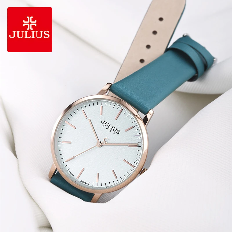 

Julius Brand Classic Blue Big Dial Leather Woman Watch Simple Round Quartz Sports Dress Wrist Watches Love Gifts Reloj Mujer
