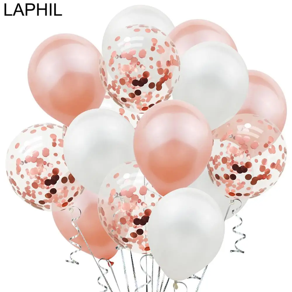 LAPHIL, 15 шт., латексные шары на день рождения, розовое золото, конфетти, воздушный шар, голубое, розовое украшение душевой кабины, вечерние принадлежности для мальчиков и девочек