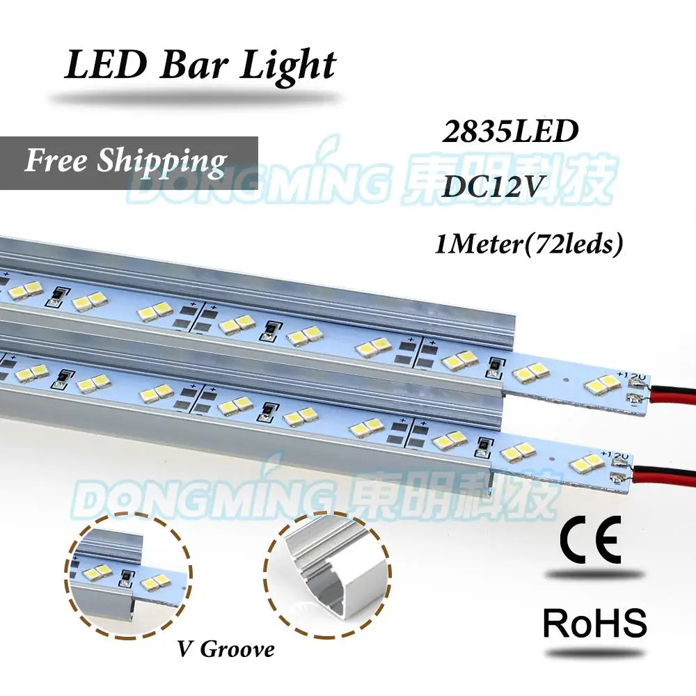 100pcs 144 led bar light 2835 hard strip U/ V groove 1m DC12V LED luces double row indoor warm/cold white | Освещение