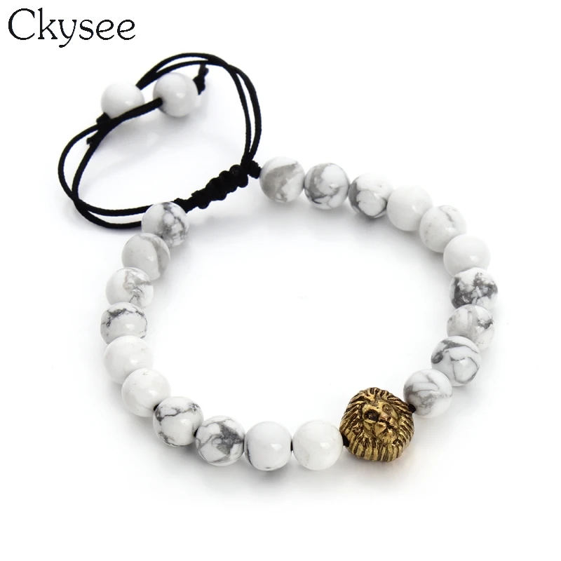 Ckysee браслет из натурального камня 8 мм с бусинами и белой головкой Howlite