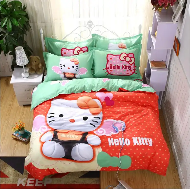 Новые постельные принадлежности мультфильм Hello Kit кошка мышь 4 шт/3 шт пододеяльник наборы мягкий полиэстер постельное белье набор простыней для плоской кровати наволочка - Цвет: 23