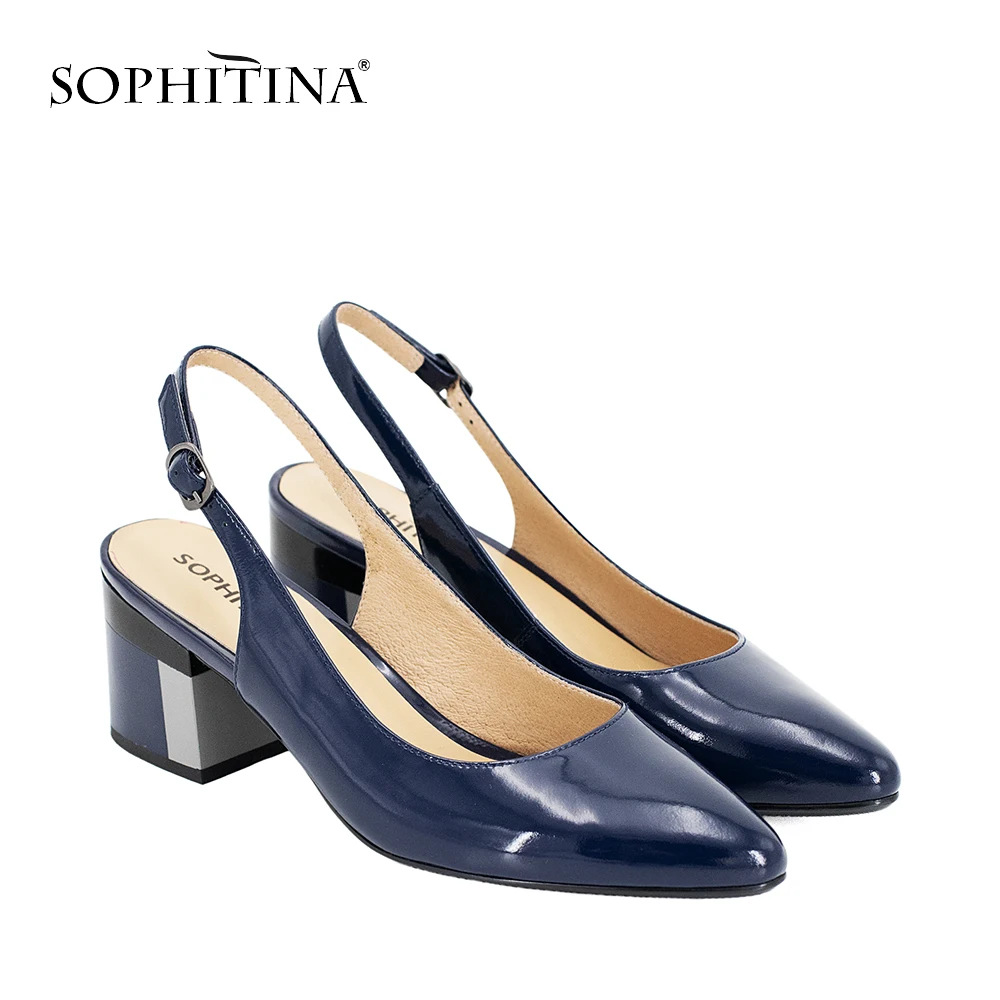

SOPHITINA Shoes Patent Leather Sexy Party Lady Sandals Pointed Toe Pumps Colorful Square Heel Buckle Strap Classics Shoes S23