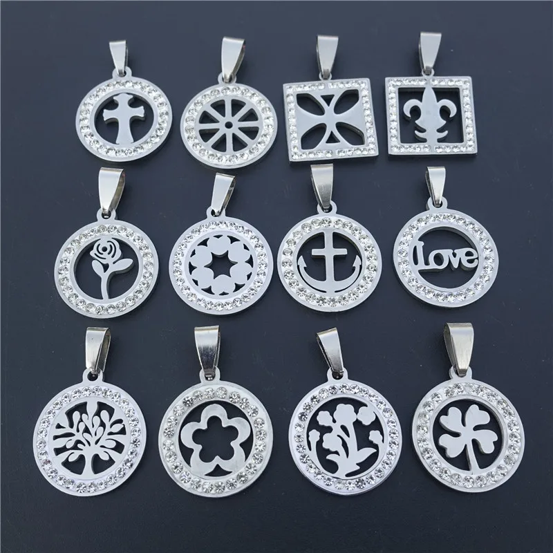 Ожерелье из нержавеющей стали подвеска в виде дикого цветка розы 4 листа клевера