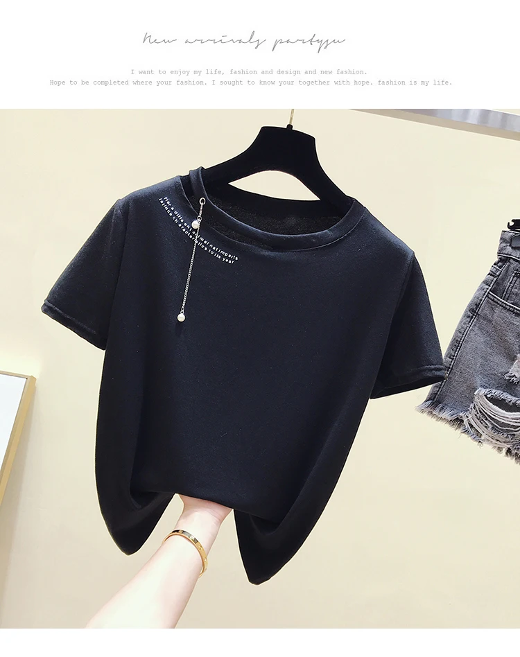 Camisetas Mujer Verano, Забавные футболки с жемчужинами, женские хлопковые футболки с коротким рукавом, женские топы, белая футболка, женская футболка