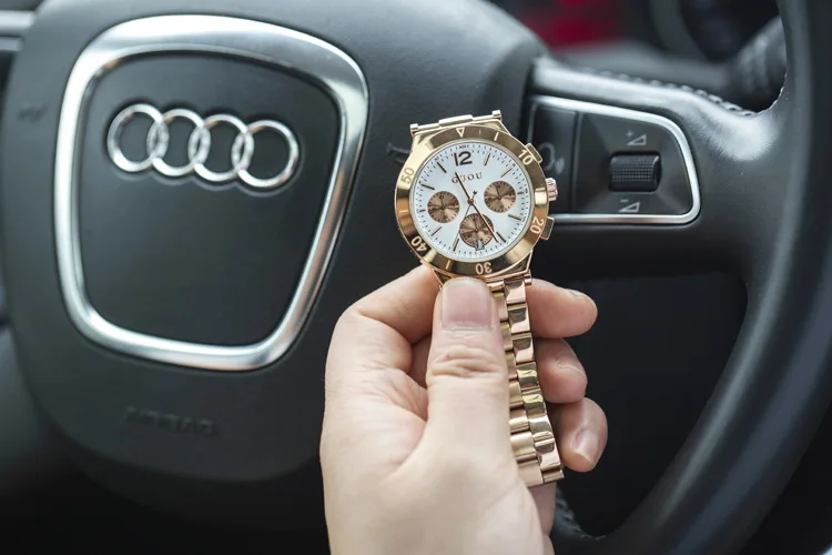 Fashion Good Quality GUOU Brand Stainless steel watchband multifunctional Casual ladies watch calendar Luxury Gold Wristwatches | Наручные