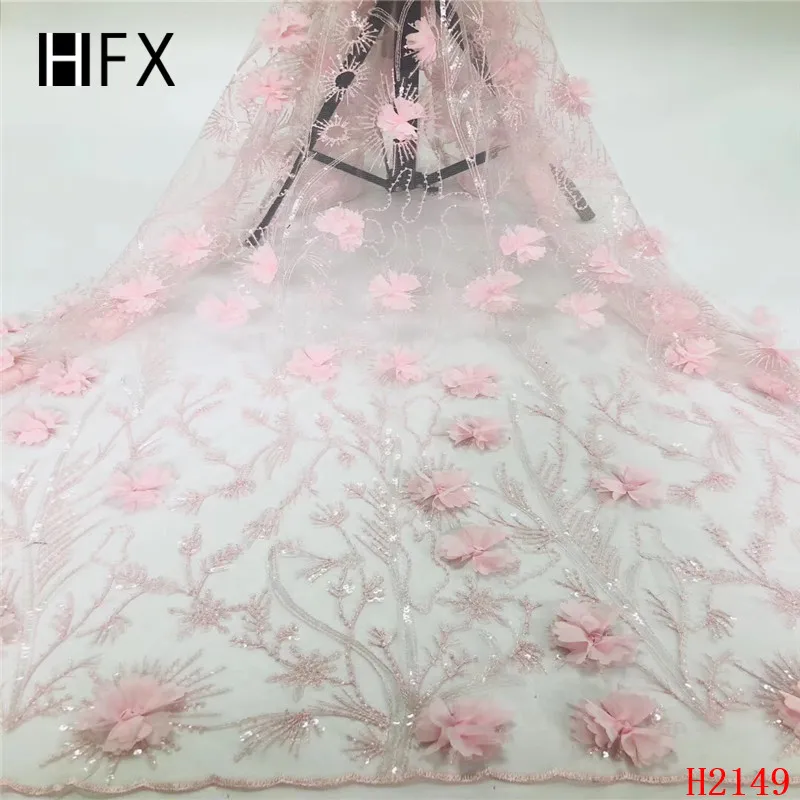 HFX африканская кружевная ткань вышитое блестящим бисером тюль дорогой