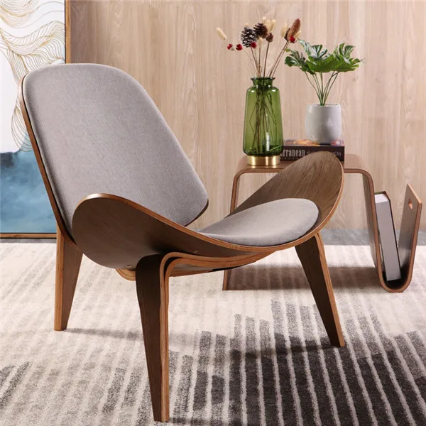Walnut Beige Ганс Вегнер стиль трехногий корпус стул фанера льняная ткань сиденье Подушка мебель для гостиной современный гостиная раковина стул - Цвет: Walnut Beige
