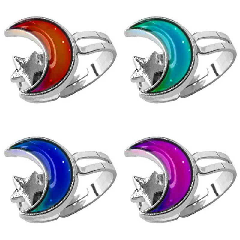 Милые женские кольца с пентаграммой и звездой Луны меняющие цвет ювелирные