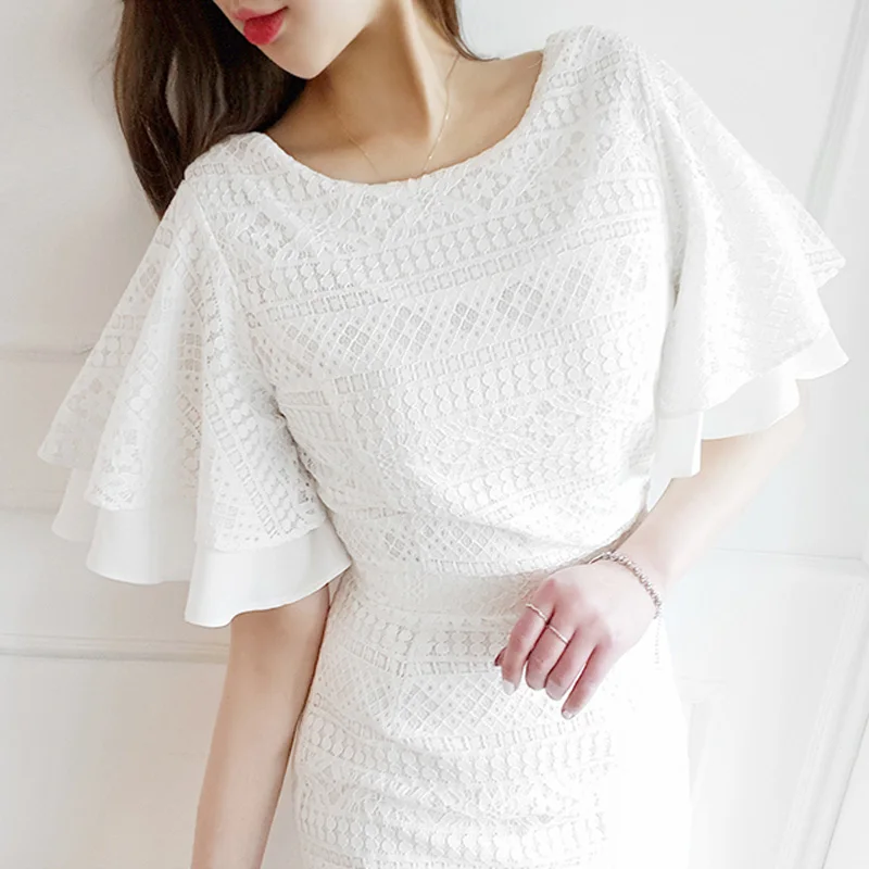 Платье женское кружевное с завышенной талией элегантное вечернее до середины