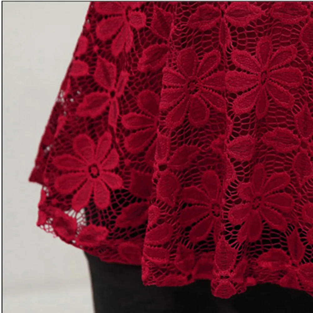 

Lace Blouse Long Sleeve O-Neck Office Formal Wearing Shirt Sexy Hollow Out Slim Tops Plus Size Women Clothes Ruffle Hem 200-A263