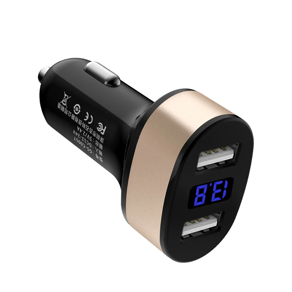 DCAE автомобильное зарядное устройство с двумя портами 2.4A USB светодиодный дисплей USB зарядное устройство для мобильного телефона адаптер для iPhone XS Max XR X 8 Xiaomi samsung - Тип штекера: Black Gold