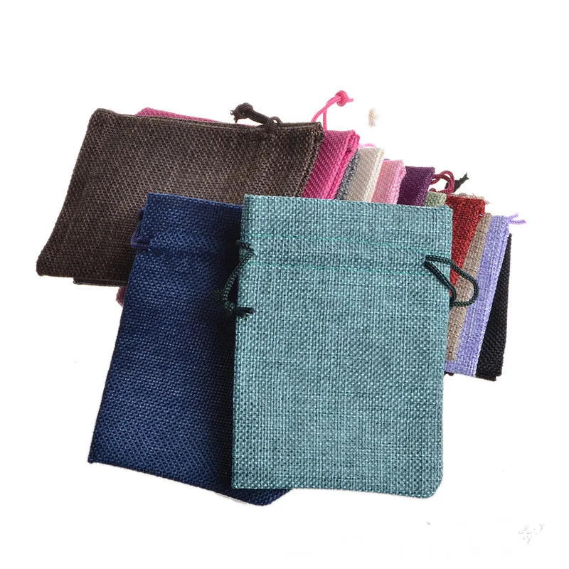 1 шт. (10x14 см) подарочные пакеты из натурального льняного джута на шнурке сумки