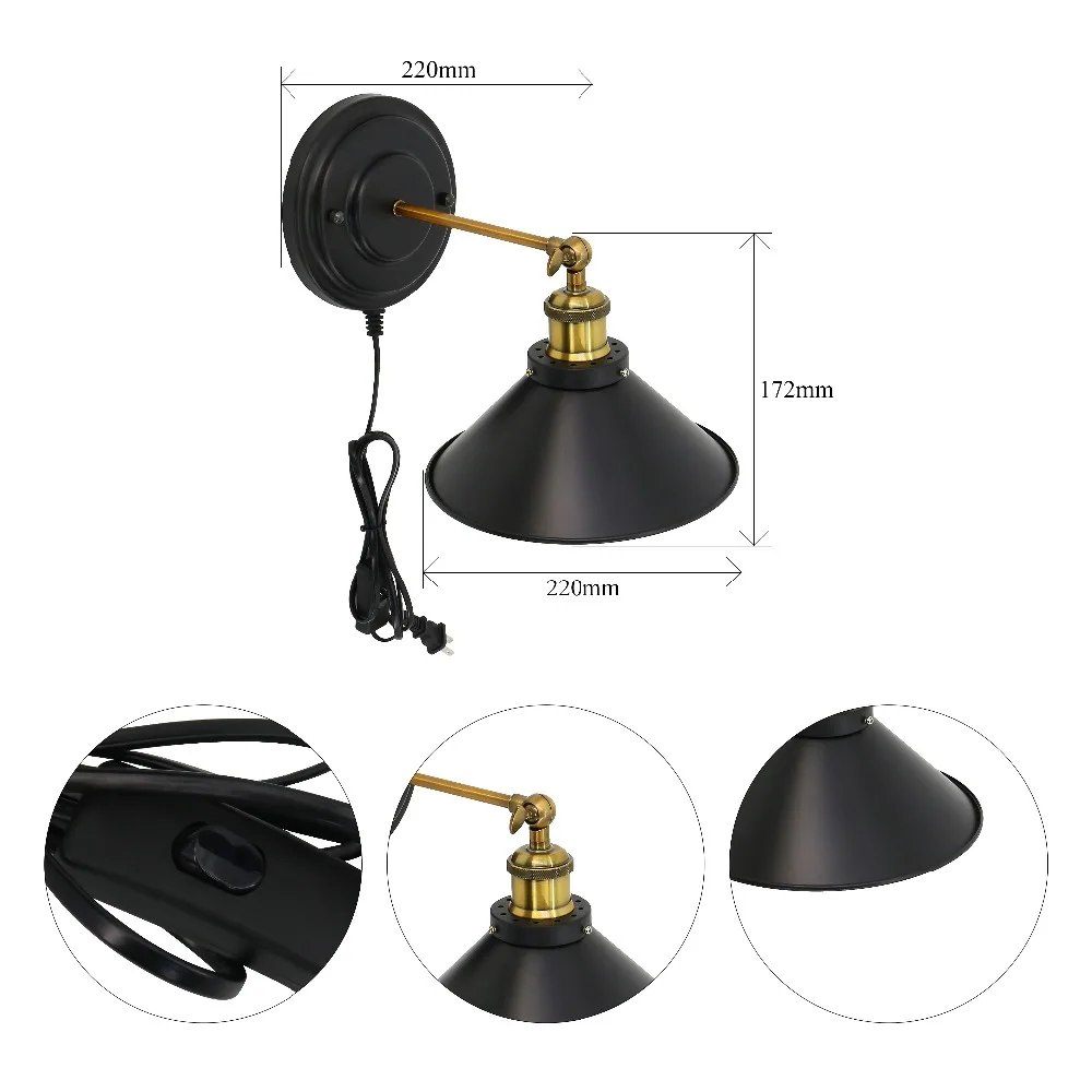 

360 Degree Rotatable E26/ E27 Retro Black Industrial Style Wall Lights Vintage Porch Light Antique Wall Sconces Lighting Lamp