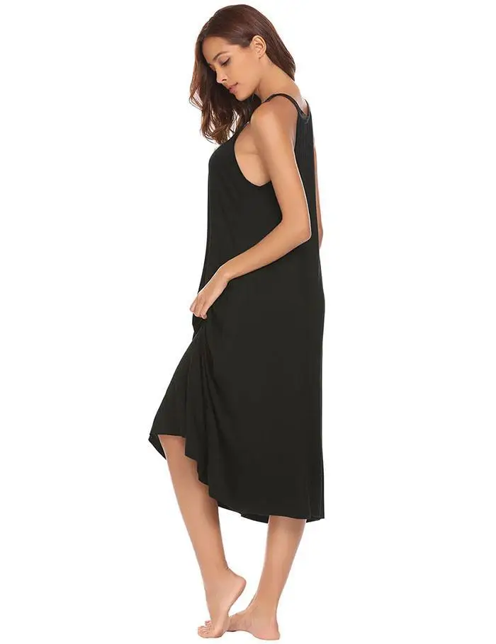 Ekouaer Night Dress Women Lingerie Sleepwear V-Neck Sleeveless Midi Sleep Dress Loungewear Nighty Sleepshirts Cotton Nightgown
