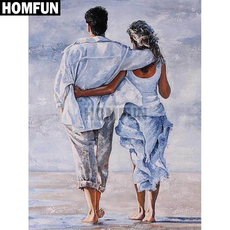 

HOMFUN Full Square/Round Drill 5D DIY Diamond Painting "Seaside Couple" Embroidery Cross Stitch 5D Home Decor Gift A02306