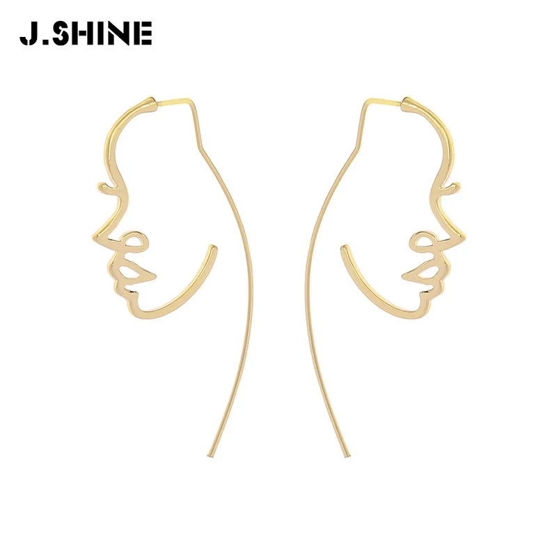 JShine абстрактное искусство Серьги в виде лица персонализированные корейский стиль золото серебро цвет полые висячие серьги модные женские аксессуары