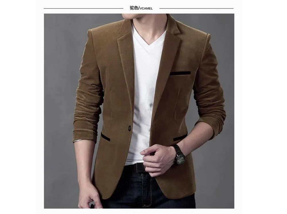 Мужские блейзеры 2018 вельветовые уникальные мужские на одной пуговице