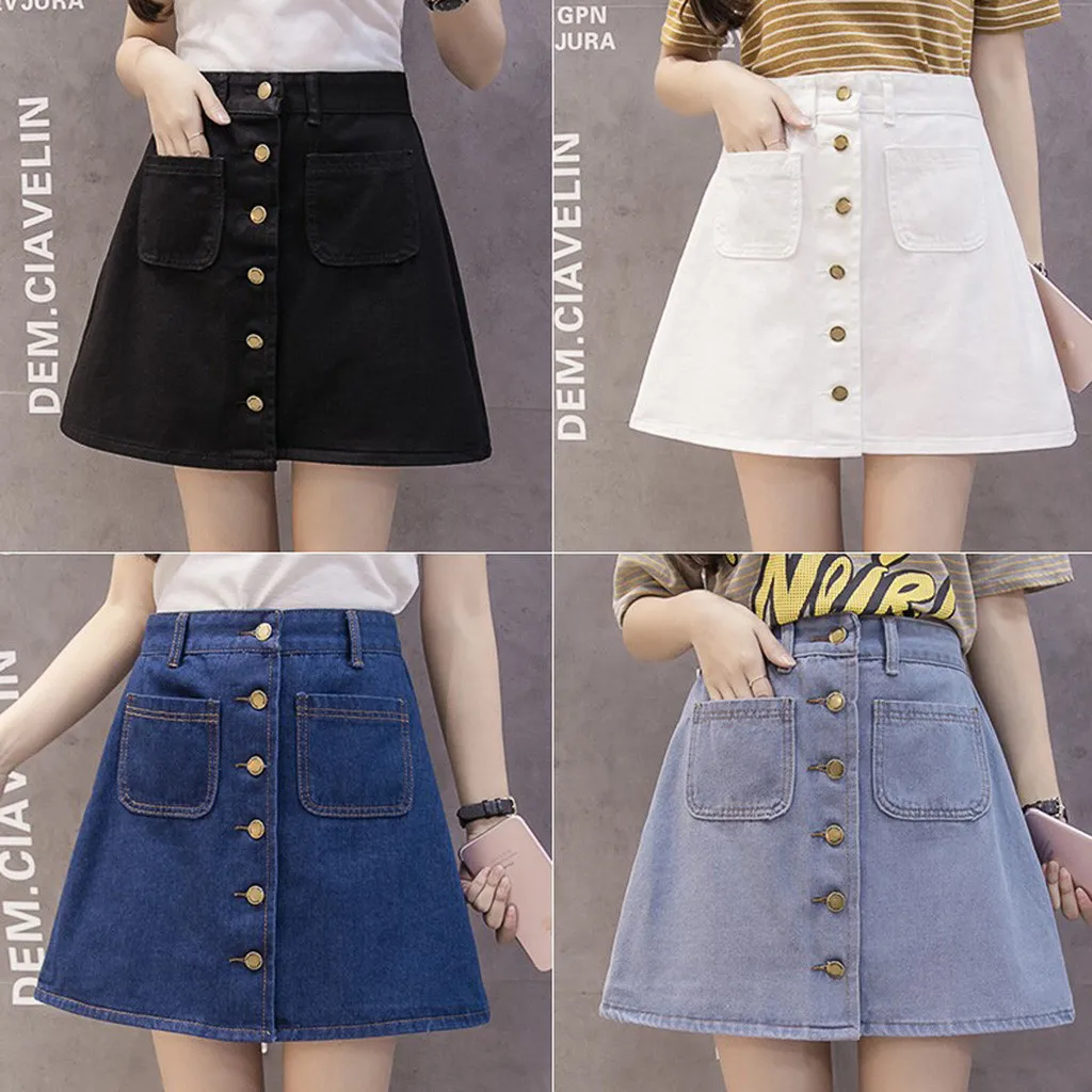 

Women Skirts Short A-line Buttom High Waist Slim Pocket Causal Denim Skirt Females Summer Fashion Harajuku Aesthetic Skirt#8