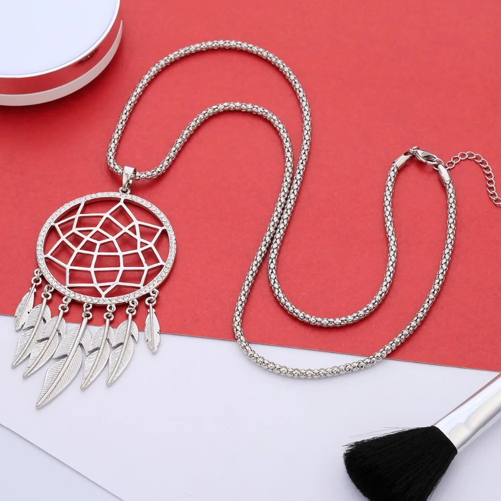 Женское ожерелье с подвеской в этническом стиле длинное золотистого цвета