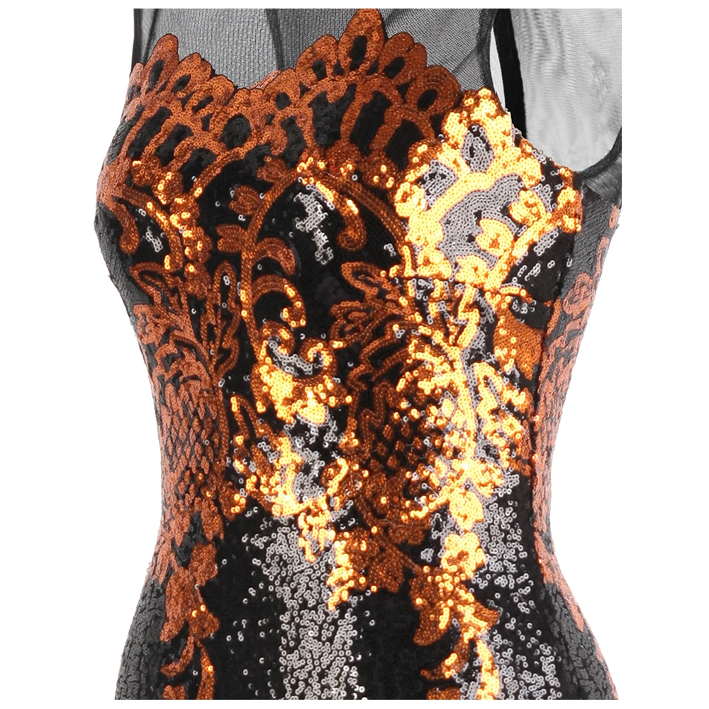 Женское платье с цветочным принтом Angel fashions золотыми блестками круглым вырезом и