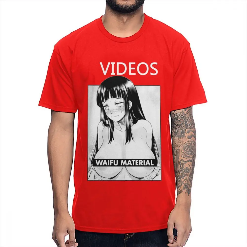 Мужская футболка XVideo, аниме Хината вайфу, материал, футболка ahegao, винтажный стиль, натуральный хлопок, круглый вырез, футболка - Цвет: Красный
