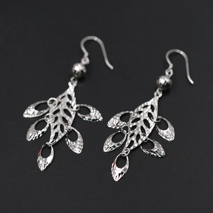 Charmily Authentic 925 Sterling Silver Cut Out Leaf With Hollow Oval Drop Earrings For Party Bar Holiday Big Size | Украшения и