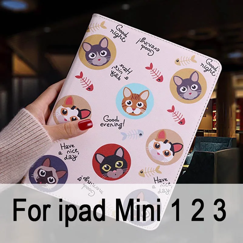 Mini 1 2 3 Защитный чехол для планшета для Ipad Mini 1 2 3 откидной смарт-чехол-подставка из искусственной кожи с милым рисунком кота для iPad mini 4 - Цвет: Mini 1 2 3