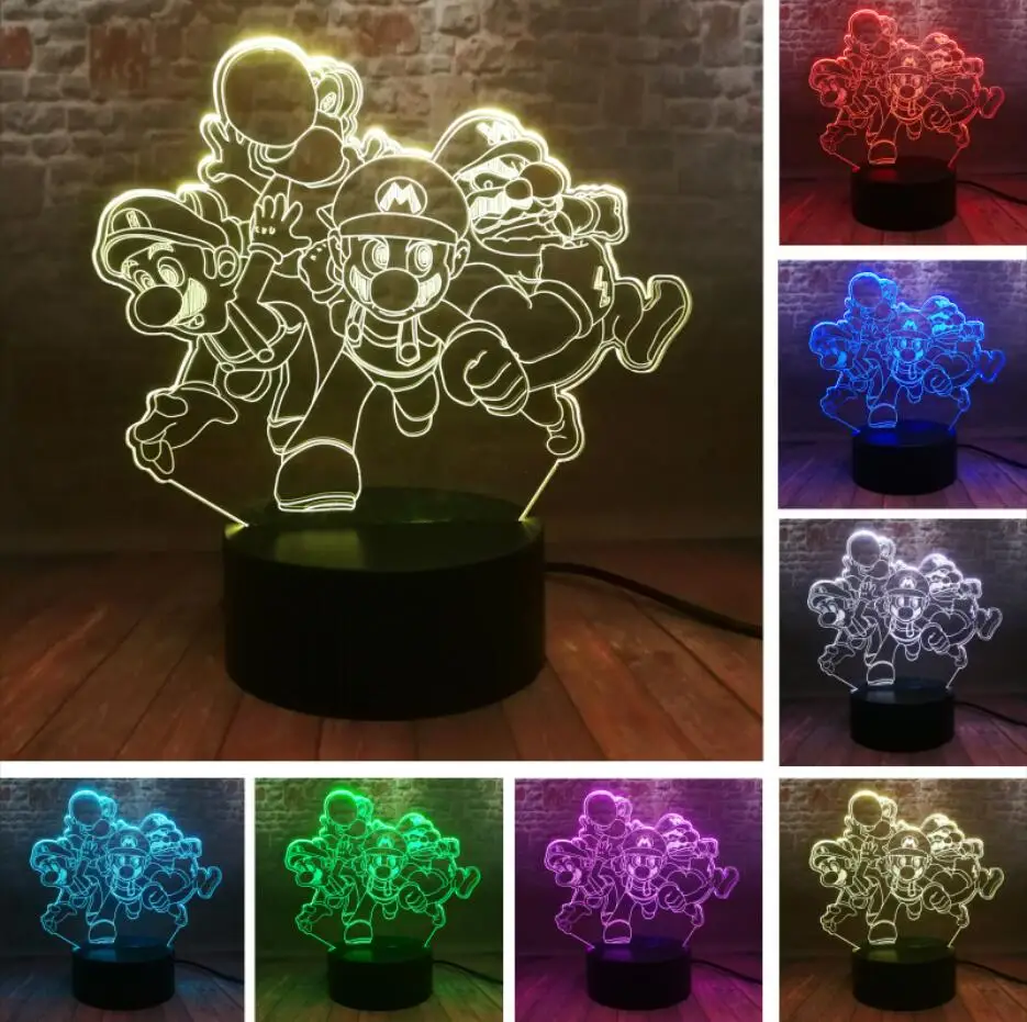 Style 4 Winner Mario Bros Figma Модель 3D ночник светодиодный 7 цветов меняющая Лампа Супер Марио Фигурки Аниме игрушечные детские подарки для мальчиков - Испускаемый цвет: Style 4