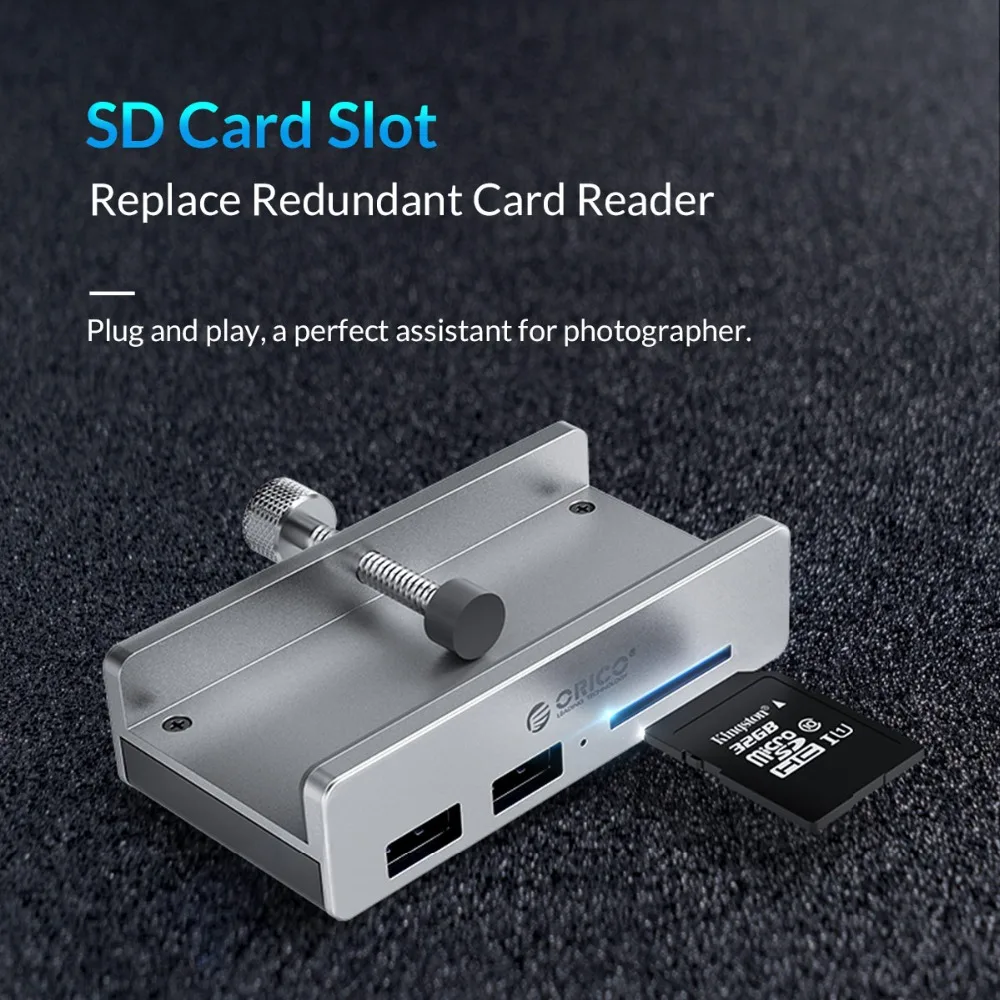 Алюминиевый 4 портовый концентратор USB 3 0 ORICO с картридером для SD карт диапазон