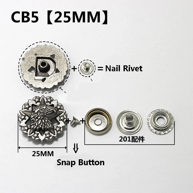 CB5 25MM Серебристые металлические кнопки, заклепки для ногтей с украшением из бисера для кожевенного ремесла, кожаные аксессуары для шитья - Цвет: CB5 25MM
