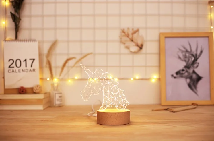 LED Единорог светящийся атмосферный свет с USB и офисным 3D декором стола