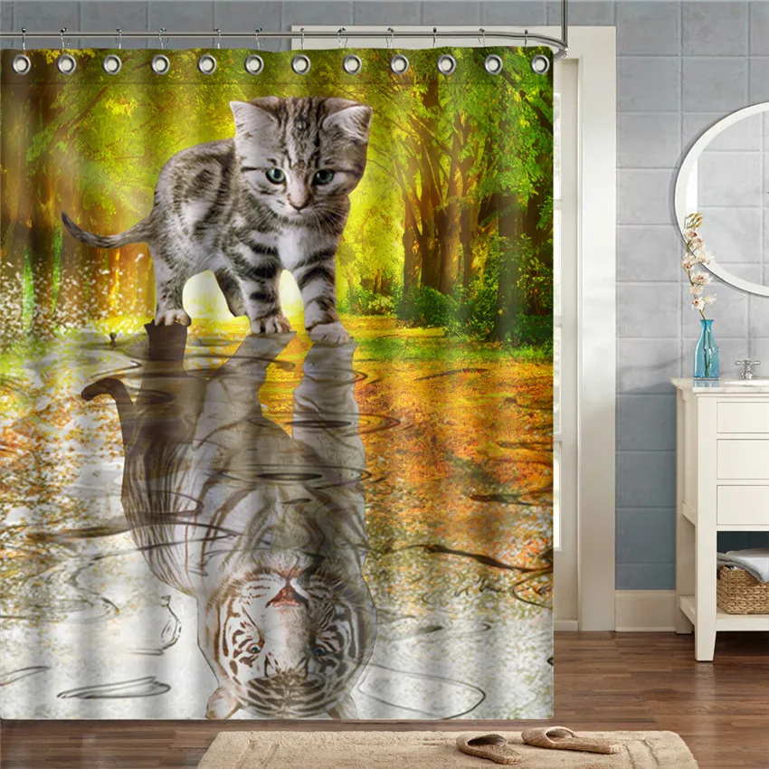 Cat для тренировки реакции душа Шторы Водонепроницаемый Ванная комната занавеска
