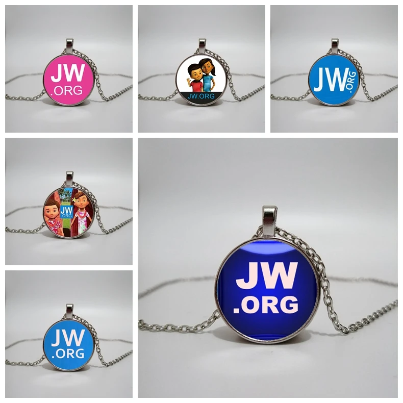 

Round Blue JW.ORG Jehovah's Witnesses Pendant Glass Photo Cabochon Long Sweater Chain Charm Necklaces Souvenirs Jewelry