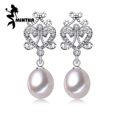 MINTHA, 925 пробы, серебряные серьги с натуральным жемчугом, длинные серьги для женщин, винтажные аксессуары, ювелирные изделия, висячие серьги, ювелирная коробка